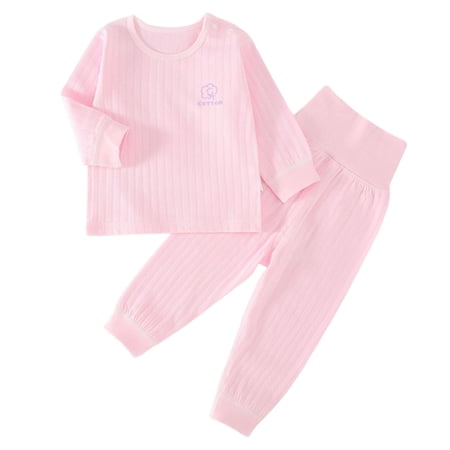 Staki Winter Children s Cotton Clothing Newborn Infant Baby Boys Fall Outfits Long Sleeve Sweatshirt Elastic Pants Suit Toddler Spring Clothes Set(Light Pink 9-12 Months)