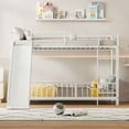 thumbnail image 2 of Bellemave Twin Over Twin Bunk Bed with Slide, Metal Low Bunk Beds Frmae with Safety Guardrail, Floor Bunk Bed with Small Door and Fence, No Box Spring Required (White), 2 of 7