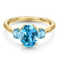 thumbnail image 3 of Gem Stone King 10K Yellow Gold Swiss Blue Topaz Engagement Ring for Women | 2.96 Cttw | Oval 9X7MM | Gemstone November Birthstone | Size 6, 3 of 6