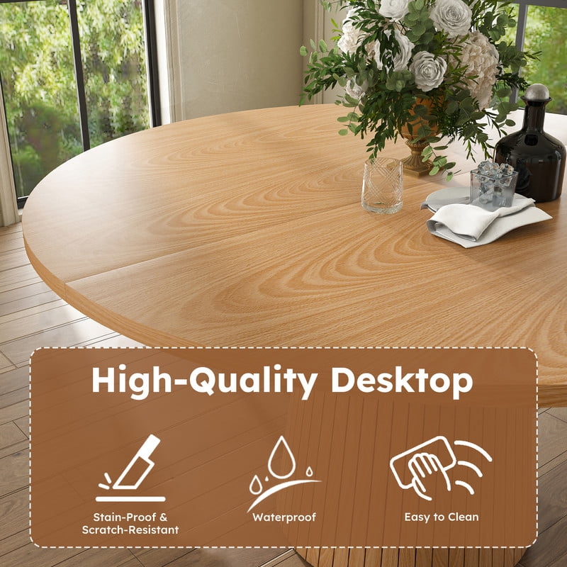 47.2'' Round Large Dining Table for 4, Accent Kitchen Dinner Table with Striped Base, Wood Side Table with Metal Frame