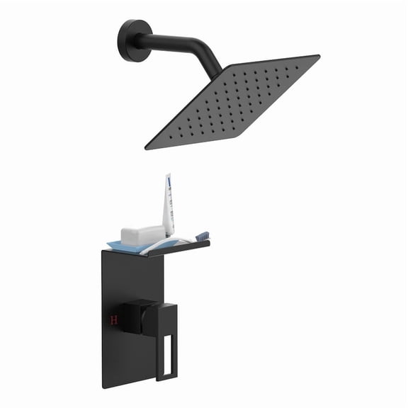 Rain Square Single Handle 1-Spray Shower Faucet 1.8 GPM with 8 in. Shower Heads in Matte Black
