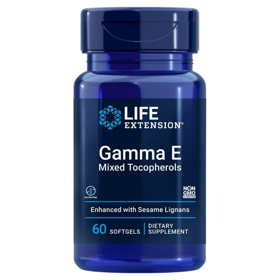 Life Extension Gamma E Mixed Tocopherols - Complete D-Alpha Vitamin E Supplement for Heart Health & Skin Care - Gluten-Free, Non-GMO - 60 Softgels