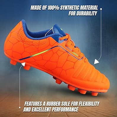 Vizari USA Catalina Firm Ground Soccer Cleats for Kids – Comfortable, Durable, and Traction-Ready Shoes for Boys and Girls - Orange, 6