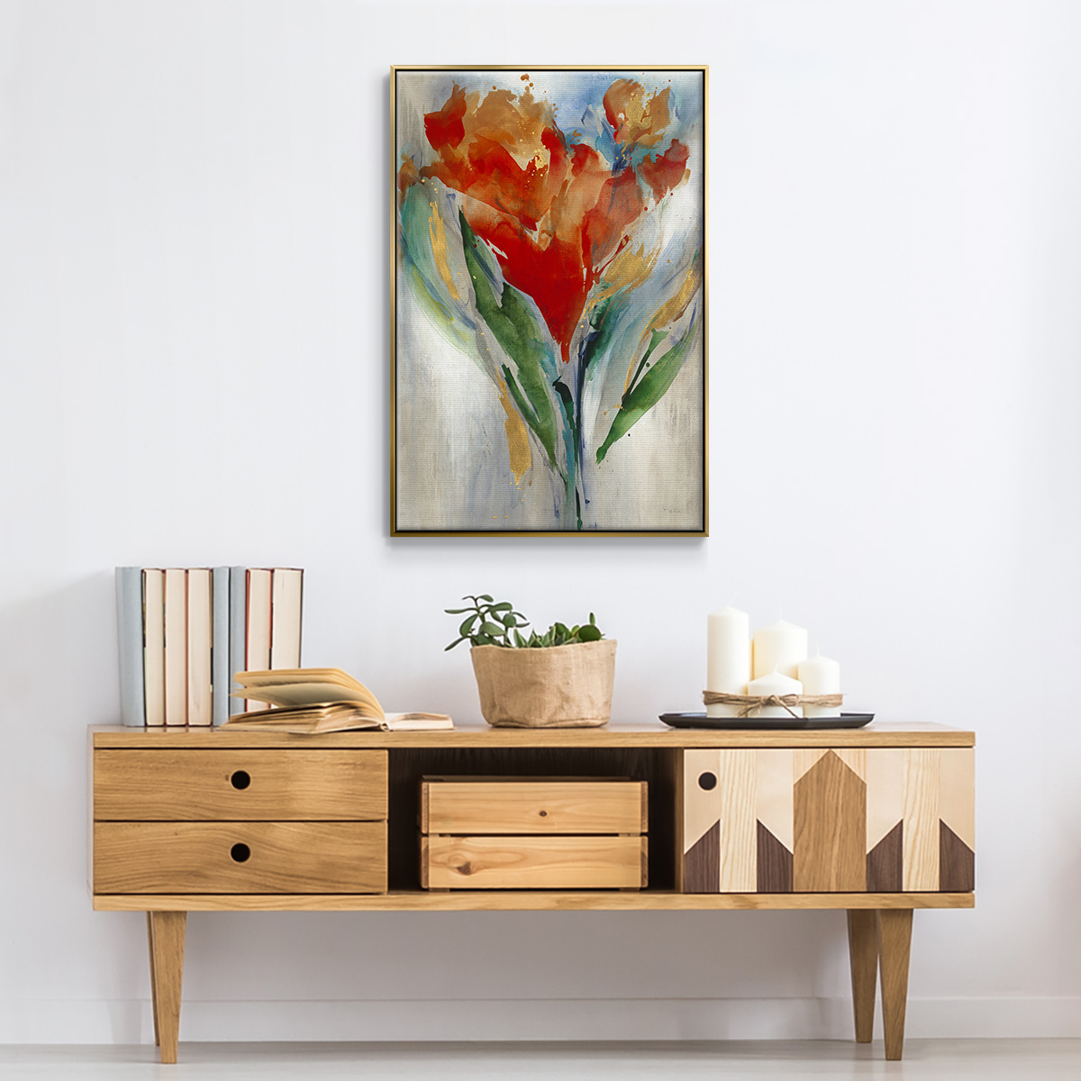 Wild Flower Bouquet Framed Premium Gallery Wrapped Canvas - Ready to Hang - 25 x 37 - Gold Floating Frame