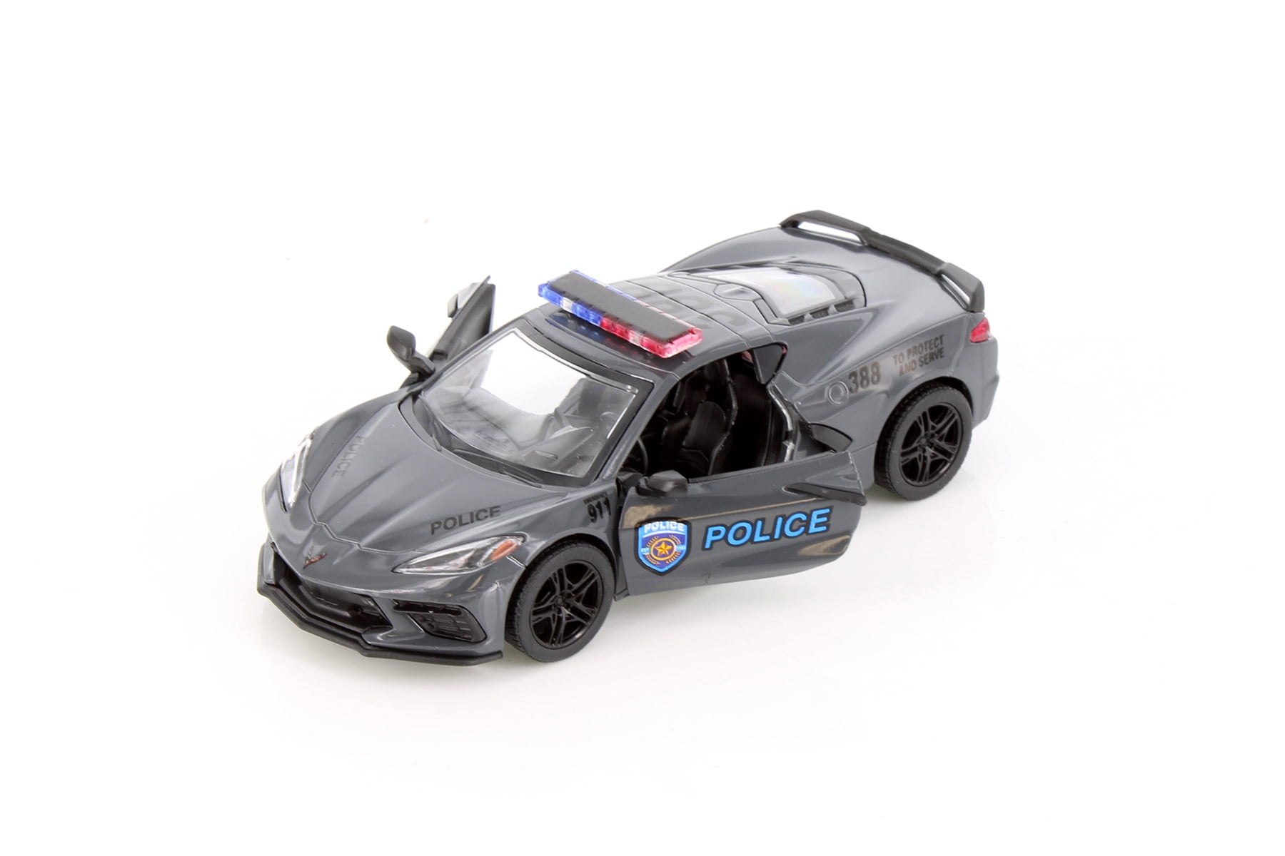 2021 Chevy Corvette Stingray C8 Police, Gray - Kinsmart