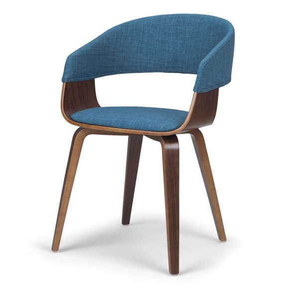 Simpli Home Lowell Bentwood Dining Chair in Blue Linen Look Fabric