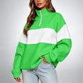 thumbnail image 2 of Sahpxhe Womens Zip Mock Neck Sweatshirt Loose Color Block Long Sleeve Pullover Sweatshirt Vibrant Stripe Comfy Trendy Tops Green XL, 2 of 8