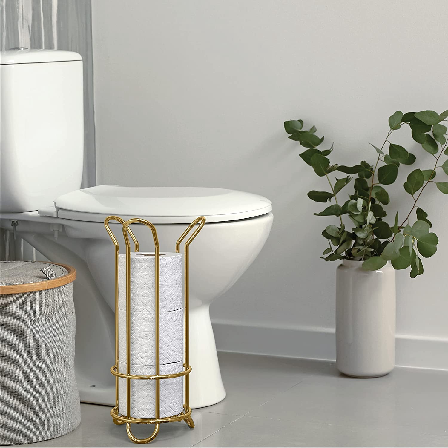 Brookstone Toilet Paper Holder, Holds Mega Rolls, Raised Base, Gold