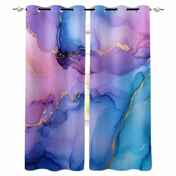 Blue Purple Ombre Blackout Curtains 63 Inches Long, Marble Modern Ink Painted Abstract Thermal Insulated Black Out Curtains, Darkening Window Curtain Drapes for Bedroom Living Room 42"x63" 2 Panels