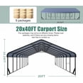 thumbnail image 5 of Heavy Duty 20x40 ft Metal Carport Kit - Aluminum & Steel Frame Lean-to Shelter for RV, Boat or 4 Cars, Outdoor Garage Canopy Cover, 5 of 6