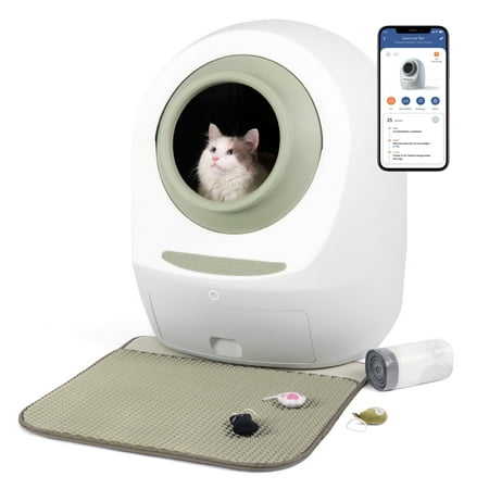 UPC: 0860007935831 | Leo s Loo Too by Casa Leo – No Mess Automatic Self-Cleaning Cat Litter Box Bundle Includes Charcoal Filter Built-in Scale Smart Home App with Voice Control