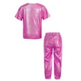 thumbnail image 2 of YONGHS Kids Boys Girls Hip Hop Jazz Modern Dance Outfit Shiny Metallic Shirt Tops and Pants Set Rose Red 9-10, 2 of 5