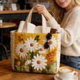 thumbnail image 3 of 3D Digital Printing Handbag With Personalized Floral Design Cotton Bag Quilted Tote Bag for Women Polyester Tote Purse Holiday Tote Bag Work Handbag Lightweight Large Capacity Foldable for Travel, 3 of 5