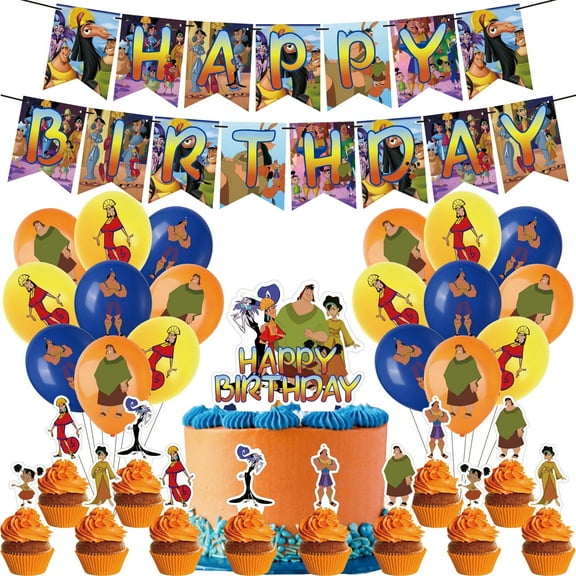 32 PCS For The Emperor's New Groove Cartoon Themed Party Decorations and Favors Set – Banner, 18 Balloons and 13 Cupcake Toppers for Celebration Birthday Parties Supplies