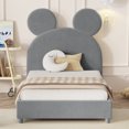 thumbnail image 2 of Twin Size Platform Bed Frame With Bear Ear Shape Headboard Velvet Upholstered Cute Platform Bed For Living Room, Bedroom, Guest Room Boys & Girls, 2 of 8