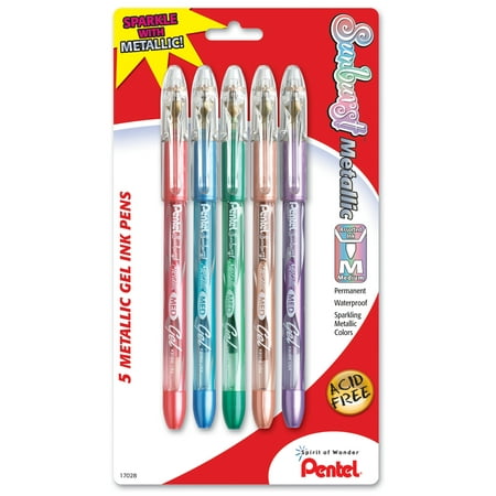 Dixon Permanent Pen - Sunburst Metallic Gel Pen, Medium Line, Permanent, Assorted Ink (MB/MC/MD/ME/MV) 5-Pk (Innerpack of 6)