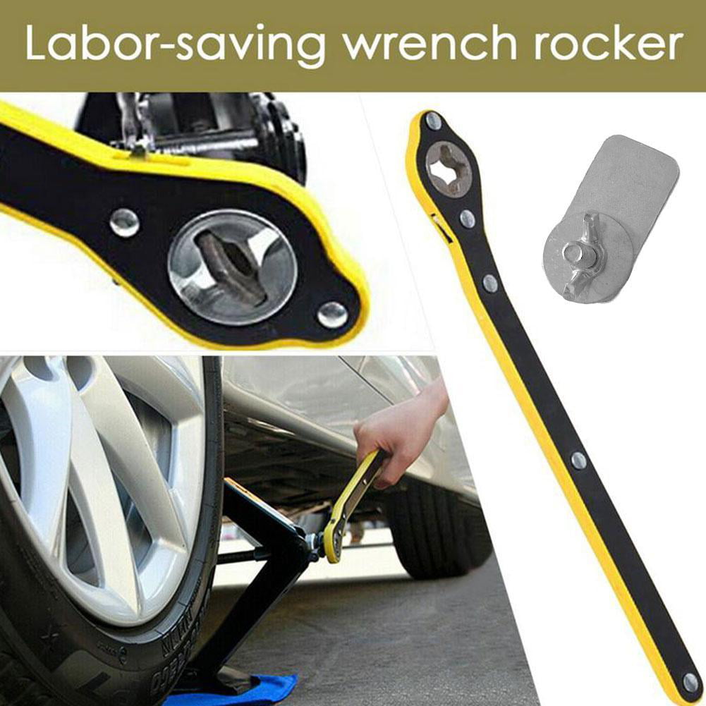 Auto Labor-Saving Jack Ratchet Handle Metal Scissor Jack Garage Tire Wheel Lug Wrench Lift Speed Handle Tool Car Repair Tool Easy to Use 1pc, Yellow