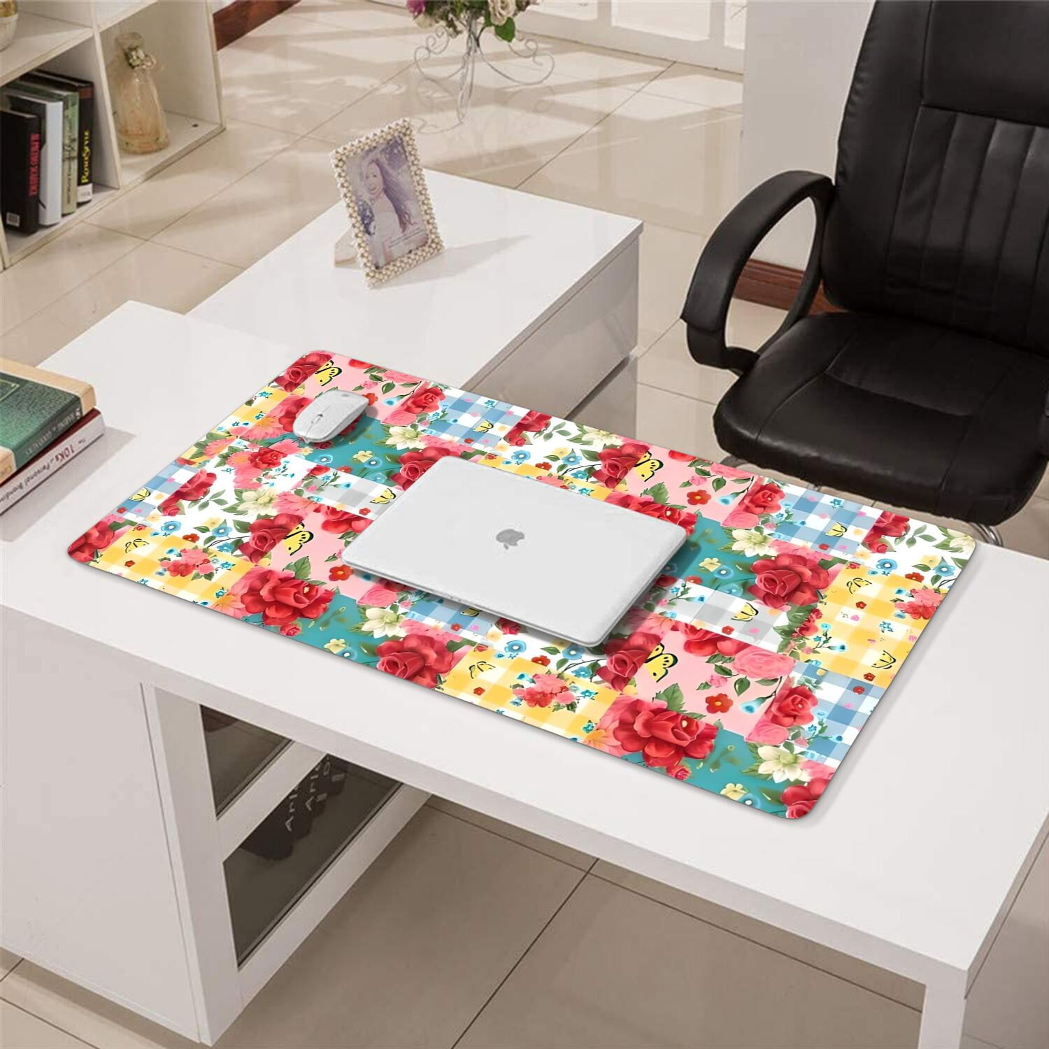 Long Mouse Pads for Desk,Pioneer Flower Floral Print Pattern Desk Mats on Top Of Desks, Desk Mouse Pad Extra Large with 3mm Non-Slip Base and Stitched Edge for Gaming,Office,Work,Home 31.5"x15.7"