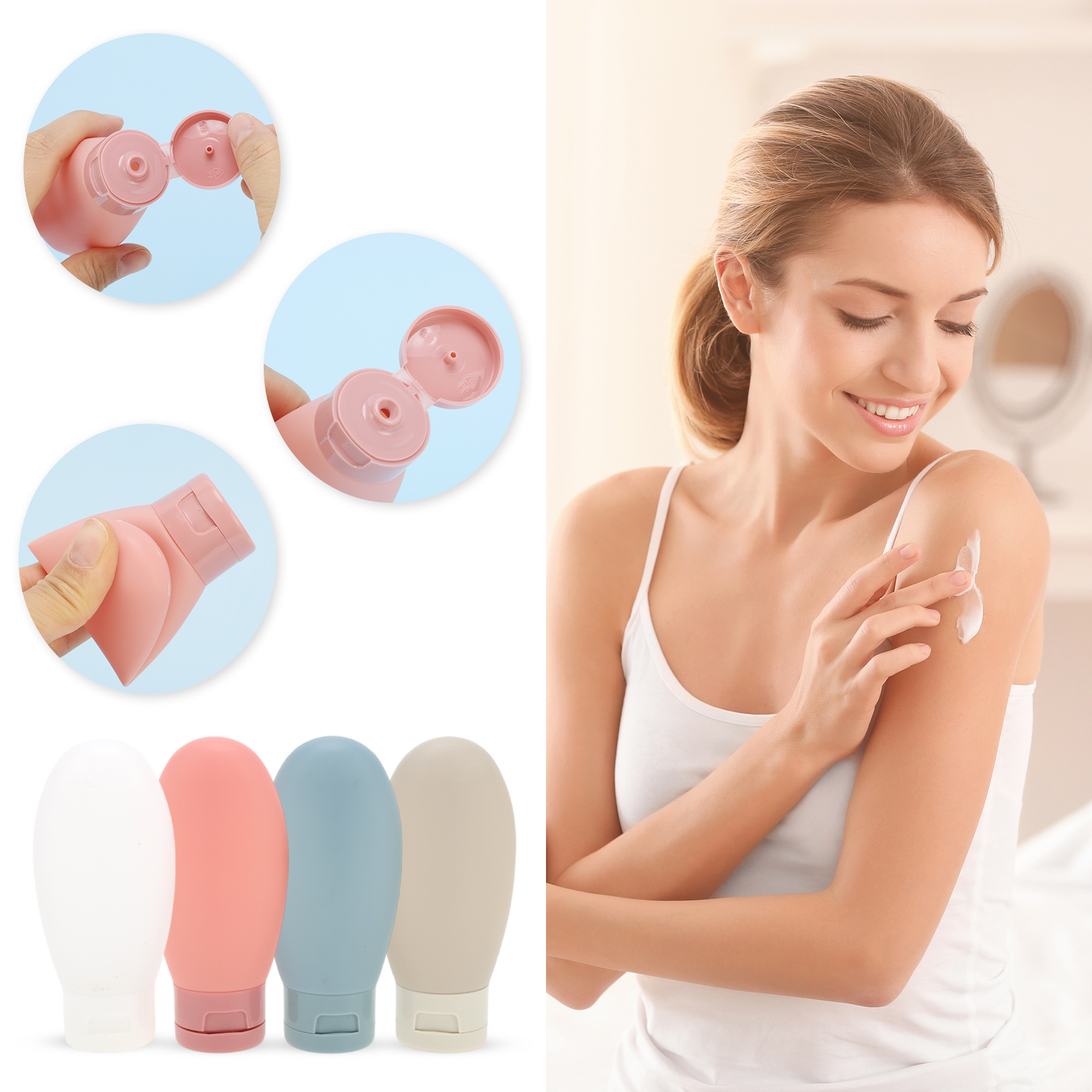 Unique Bargains PP Travel Container Set 2.12oz 4 Pcs Blue, Beige, Transparent White, Pink