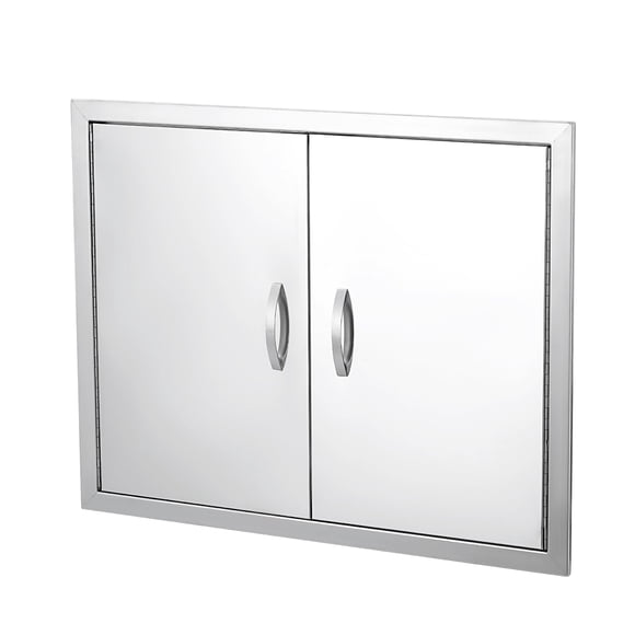 Outdoor Kitchen BBQ Access Door – 304 Stainless Steel Double – 36"W x 21"H – Vented, Right Side Open – Flush Mount, Brushed Finish – for BBQ Islands – Metal Handle