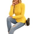 thumbnail image 3 of Women's Crew Neck Cable Knit Waist Peplum Sweater Top Yellow M, 3 of 7