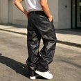 thumbnail image 5 of CONZONE Mens Pu Leather Pants Wide Leg Baggy Motorcycle Pants High Waist Fashion Streetwear Fall Winter Trousers with Pocket, 5 of 8