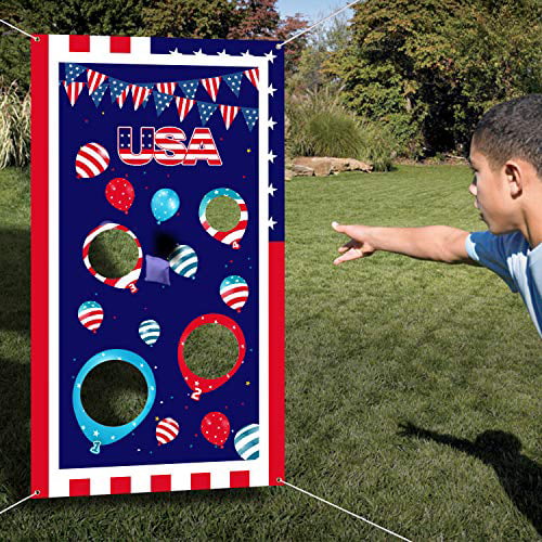 xigua Geometric Camo Texture Toss Game Banner with 6 Bean Bags for Indoor Outdoor Activities 4 Score Holes Banner Birthday Party Decorations Supplies for Kids Adults