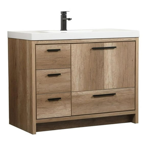 Elegant Decor Wyatt 42" Aluminum MDF Single Bathroom Vanity in Natural Oak