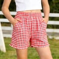thumbnail image 5 of Casual Shorts Straight Leg Girls Ruffle Plaid Shorts Kids Summer Casual Elastic Waisted Comfy Breathable Boxer Shorts with Pockets Red 13-14Y, 5 of 8