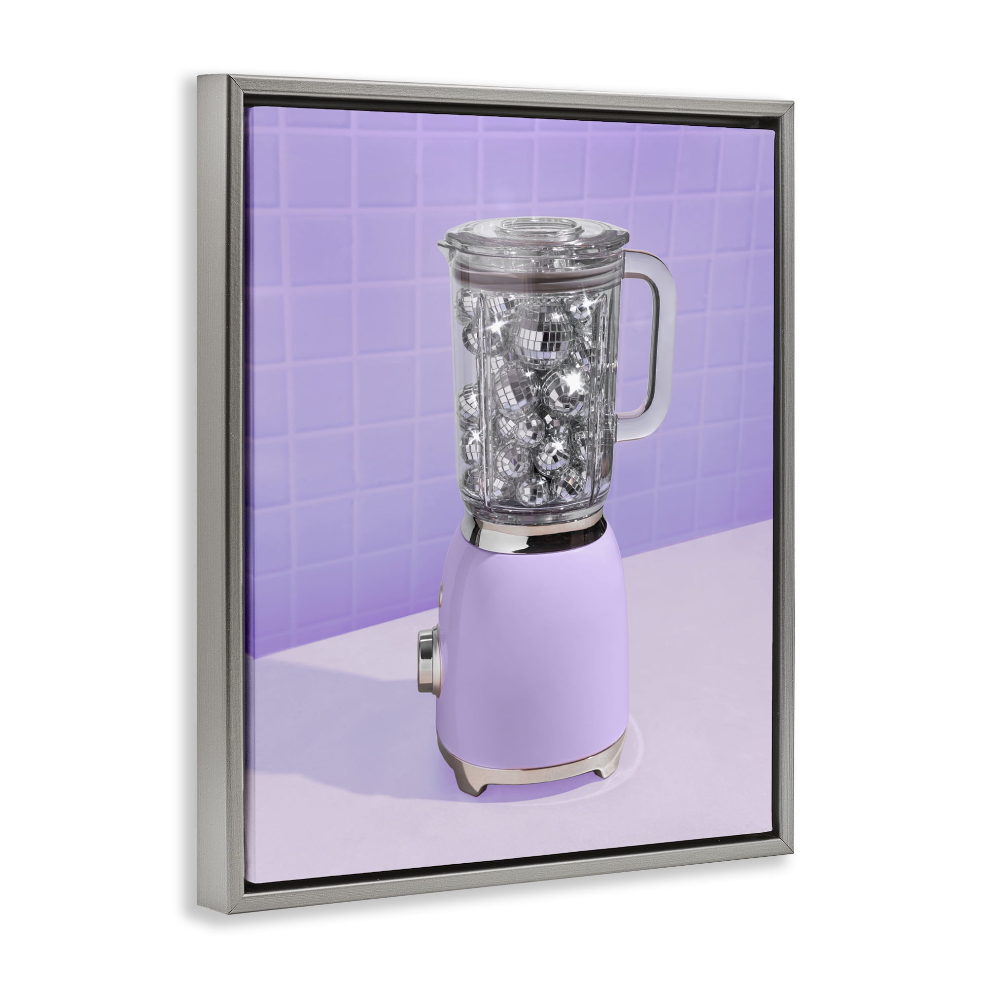Stupell Industries Disco Drink Blender over Purple Gray Framed Floater Canvas Wall Art, design by LISH Creative