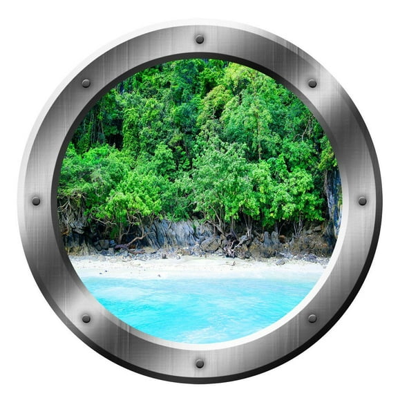 VWAQ Island Beach Scene Wall Sticker Porthole 3D Wall Art Peel And Stick Decor VWAQ-SP15 (20" Diameter)