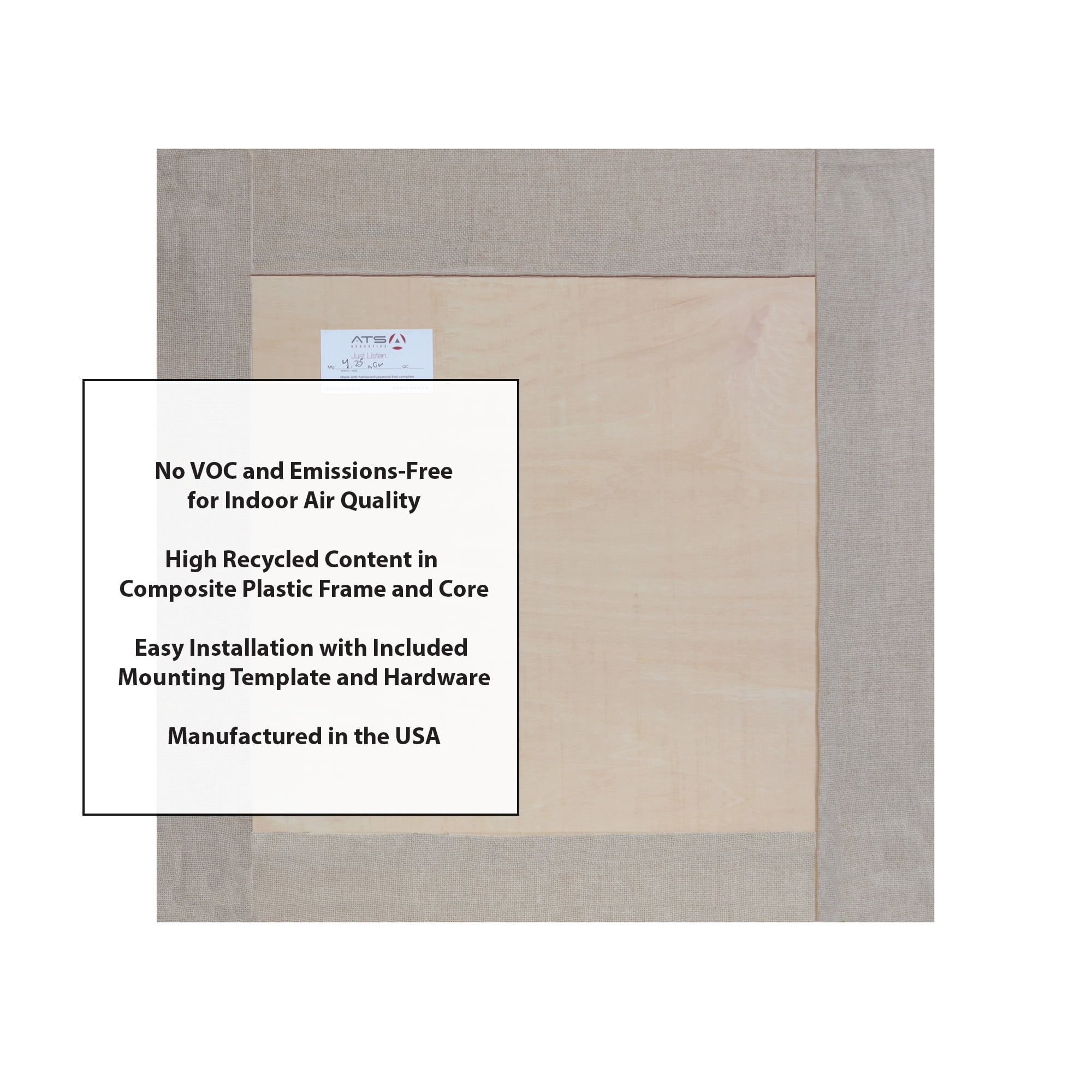 ATS Acoustics ECO Panel Low-VOC Professional Studio Recording Booth Sound Absorbing Acoustic Panel 24" x 24" x 4" (Cream)