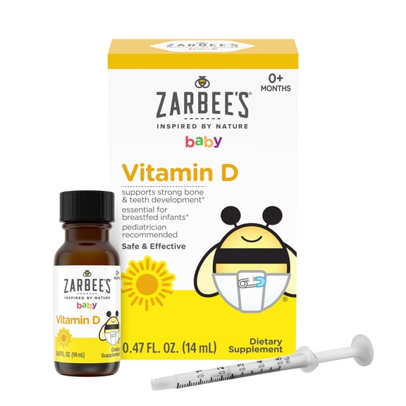 Zarbee's Baby Vitamin D Drops for Infants, Baby & Toddler Liquid Supplement, 0.47 Fl. Ounces (1 Box)