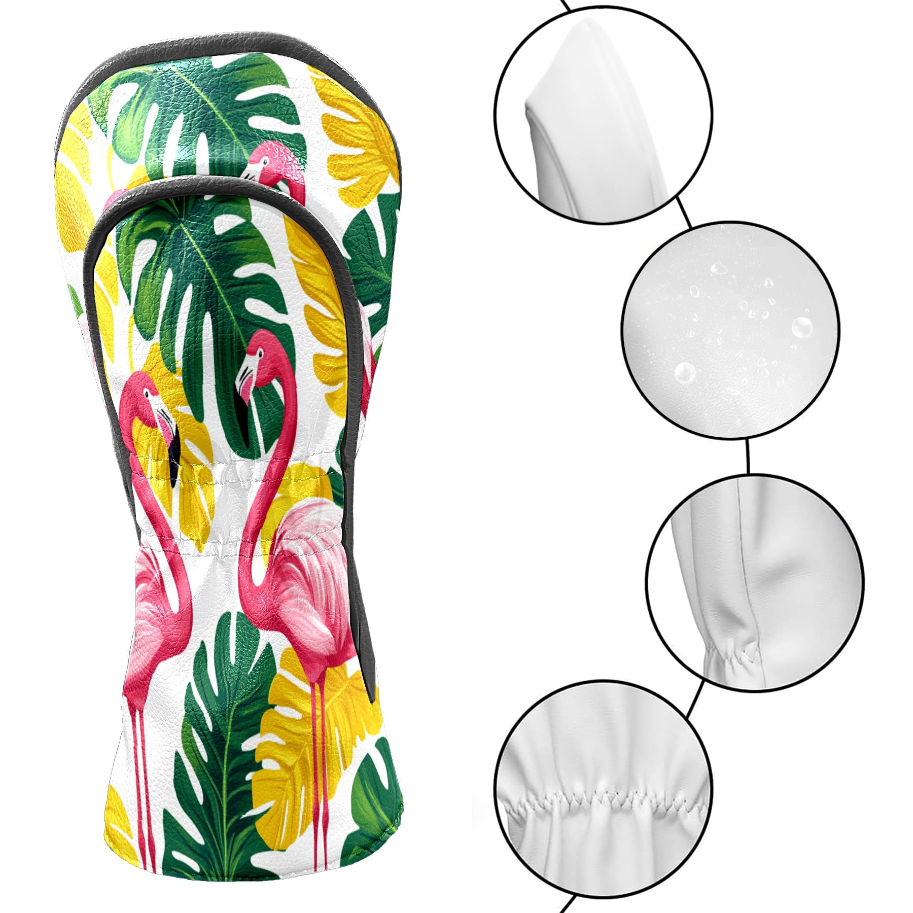 Golf Club Headcovers High Quality Waterproof Leather Golf Head Cover Set Men Women Driver Head Cover Exclusive Gift for Golf Lovers Yellow Flamingo
