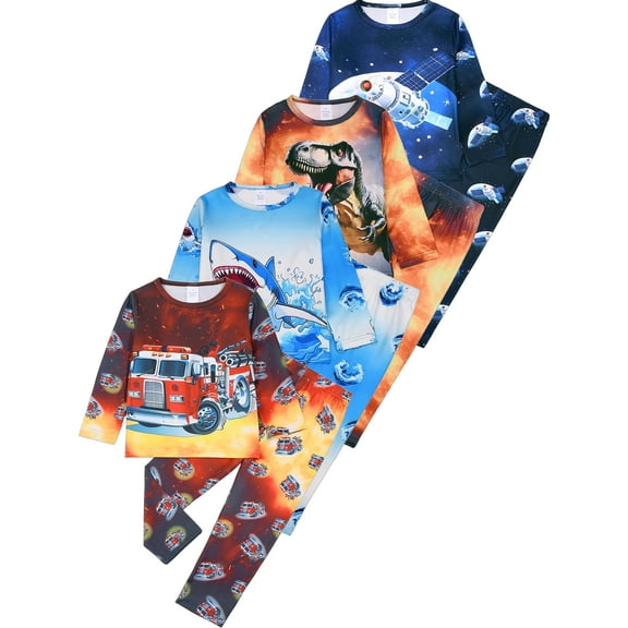 ATAIKU Toddler and Little Boy Pajamas Set Kids Long Sleeve Tee and Pants Fire Truck Sleepwear Boys 2-Piece Jammies 3T