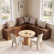 Haverchair 63'' Brown L Shaped Corner Bench, Modular Banquette Seating with Hidden Flip Top Storage for Kitchen, Dining Room, Living Room, Entryway