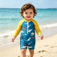 thumbnail image 2 of Landzoo Kids Boys Swimwear Graphic Print Short Sleeve Crew Neck One Piece Onesie Summer Swimming Pool Comfortable Toddler Boys Jumpsuits Size 9-12 Months Yellow, 2 of 8