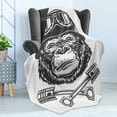 thumbnail image 4 of Gorilla Soft Flannel Fleece Blanket, Pattern of Vintage Style Serious Biker Orangutan Head with Goggles and Tools, Cozy Plush for Indoor and Outdoor Use, 70" x 90", Dark Grey White, by Ambesonne, 4 of 5