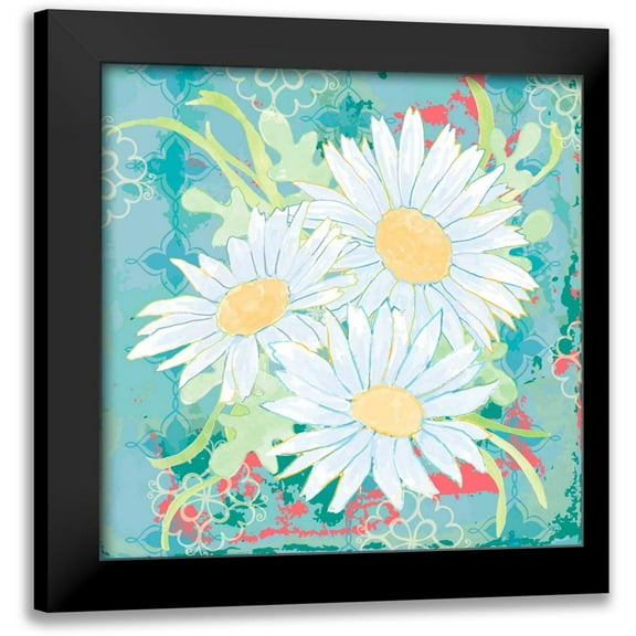Mark, Leslie 12x12 Black Modern Framed Museum Art Print Titled - Daisy Patch Teal II