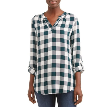 Time and Tru Women's Popover Tunic Plaid Top