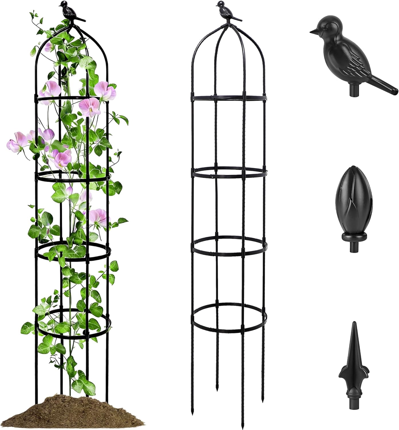 Garden Obelisk Trellis 6FT Adjustable Metal Climbing Plant Support with Decorative Tops Rustproof Outdoor Frame for Roses Tomatoes Vines