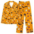 thumbnail image 2 of successthop Halloween Pajamas Spooky Printed Long Sleeve Tops with Full Pants Button with Pockets Loungewear, 2 of 3