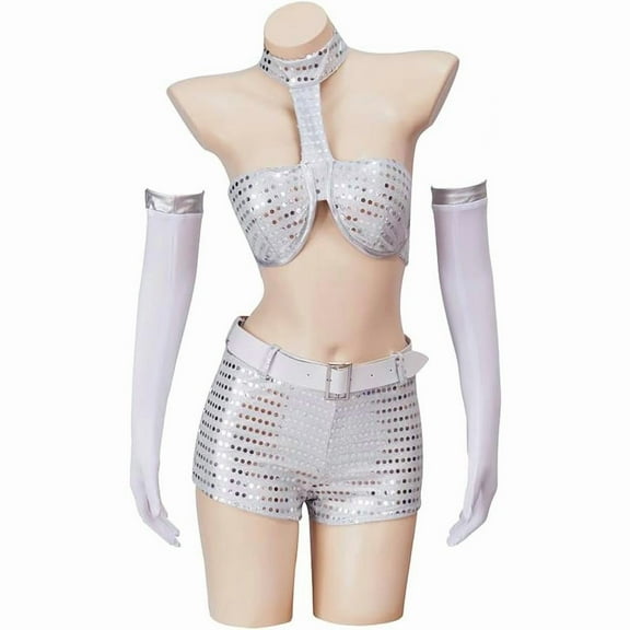 Women's International Man of Mystery Robot Outfit Metallic Bra and Shorts Two Piece Set