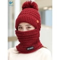thumbnail image 2 of Deago Womens Winter Knitted Balaclava Pompom Beanie Hat Scarf Set Fleece Lined Thick Warm Skull Cap Cycling Ski Mask (Red), 2 of 6