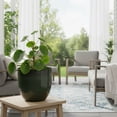 thumbnail image 2 of Bloem Canyon 8" Indoor Metal Cachepot - Glossy Decorative Planter with Powder-Coated Finish, Removable Drain Plug, Basil, 2-Pack, 2 of 5