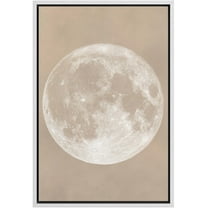 IDEA4WALL Framed Canvas Wall Art Full Moon Minimalist Beige Toned Lunar Astronomical Photography Print Rustic Minimal Planet Modern Art Relax/Calm for Living Room, Bedroom, Office - 16"x24" White