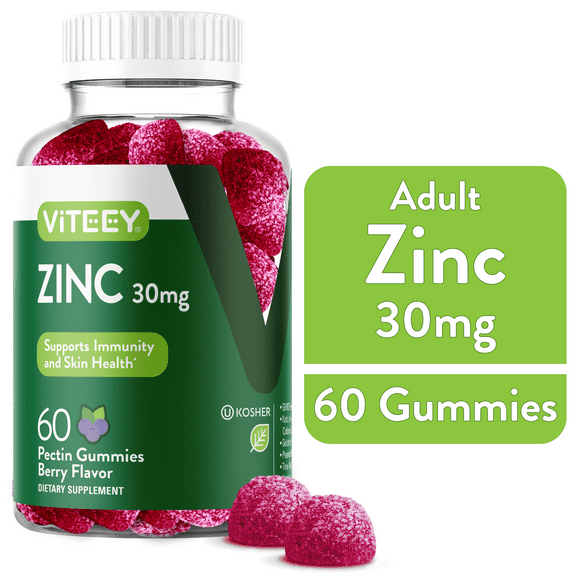 VITEEY Zinc Gummies 30mg, Immune Support Zinc Supplement, Berry Flavor, 60 Ct