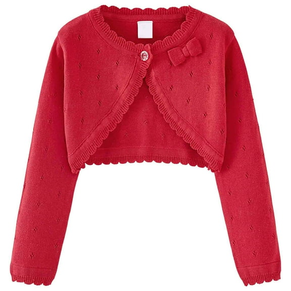 Gubotare Girls School Cardigans Girls Cardigan Sweaters Long Sleeve Cable Knitted Cropped Sweater Button Closure Tops Size 7-8 (Red,7-8 Years)