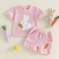 thumbnail image 4 of Kaprioy Baby Boy Easter Outfits Toddler Boys Short Sleeve Rabbit Bunny Embroidery Shirts Tee Shirt Tops with Elastic Waist Shorts Set Summer Outfit for Holiday Party 6M 12M 18M 2T 3T 4T Boys, 4 of 8