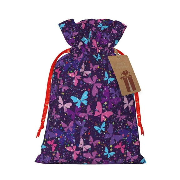 Kdxio Bright Purple Butterflies Christmas Gift Bags, Birthday gift bags Xmas Presents Bags Holiday Gift Bags for Christmas Gifts, Weddings and Birthday-Small